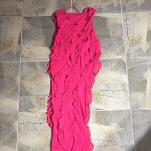 Oh Polly Vibrant Pink Ruffle Maxi Dress